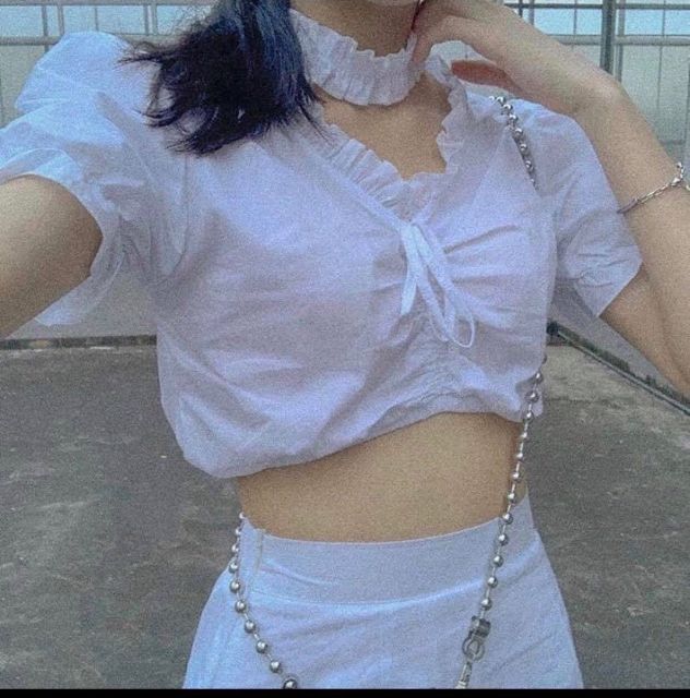 [ ẢNH THẬT TRẢI SÀN] ÁO CROPTOP BODY CÓ CHUN ĐI KÈM CHÂN VÁY XINH VÀ CHOCKER ĐEO CỔ NHÉ - MINTO SET