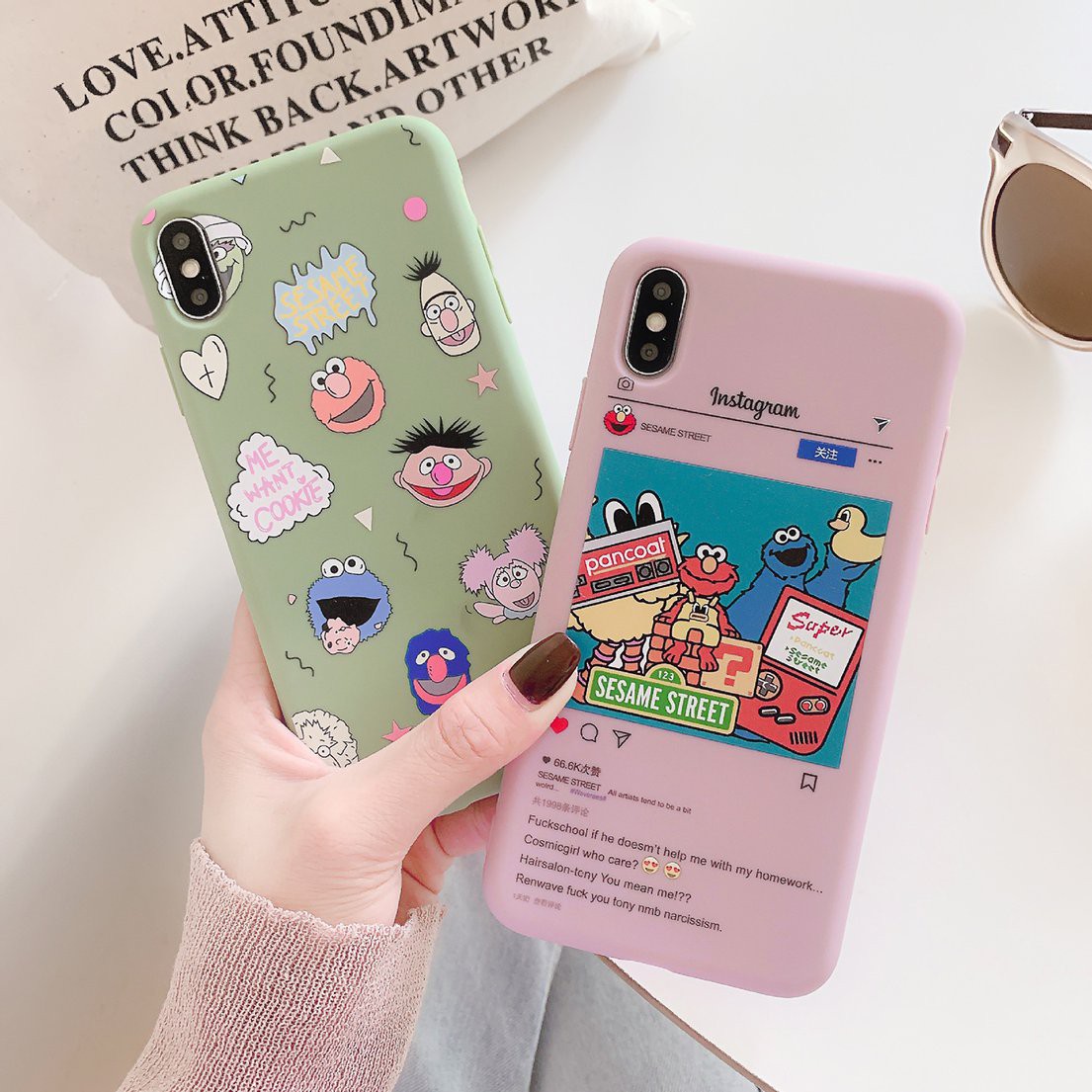 Stylish wild phone case Creative two-color phone case TPU Cartoon Geometric Graffiti Rear cover Handmade