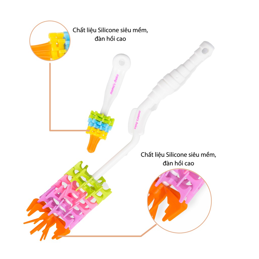 Chổi Cọ Bình Sữa &amp; Núm Ti Mama's Choice Tay Quay 360 Độ Cọ Sạch Mọi Ngóc Ngách Chất Liệu Silicon Siêu Mềm Siêu Bền