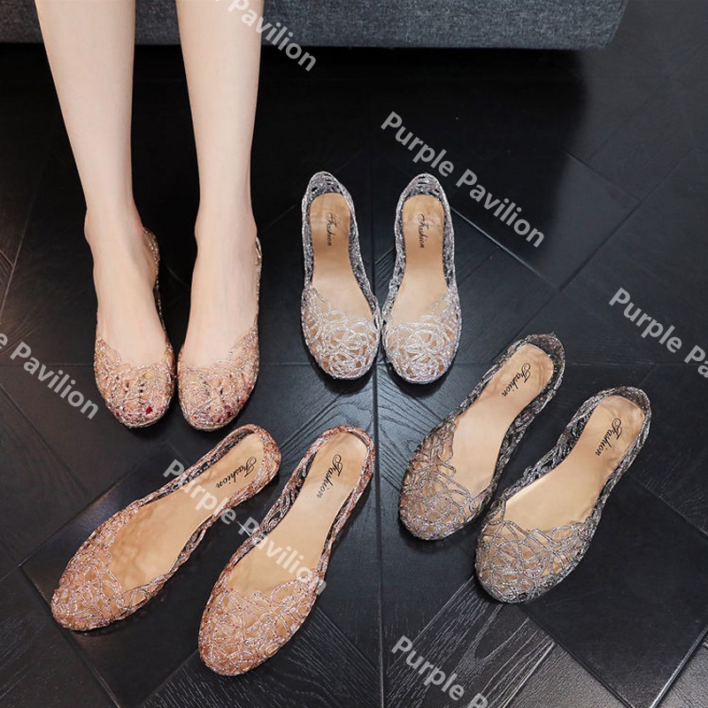 Giày búp bê nhựa dẻo thiết kế đục lỗ thoáng khí cho nữ