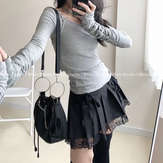 Set áo + Váy corset đen viền ren