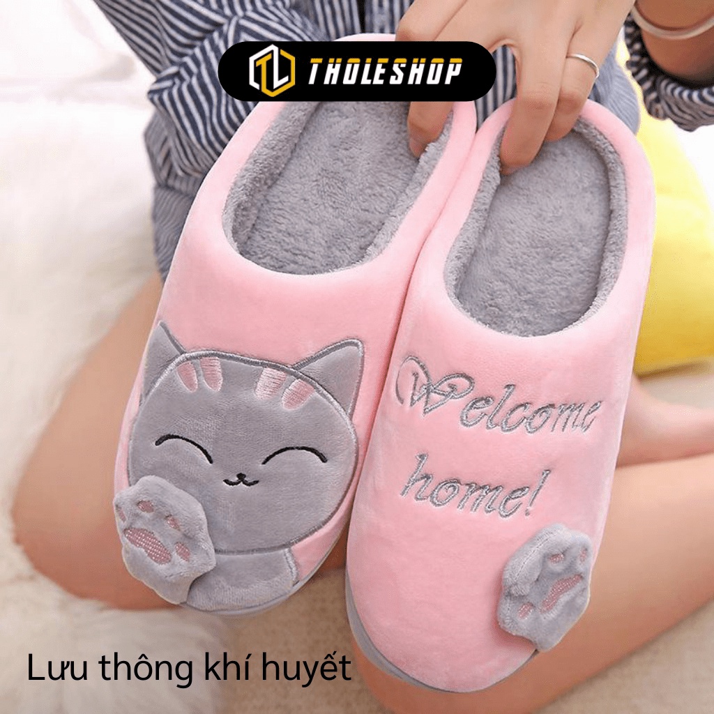 [SGD] Dép Bông Đi Trong Nhà - Dép Lông Bít Mũi Unisex Giữ Ấm Chân, Quai Hình Mèo Cute 7779