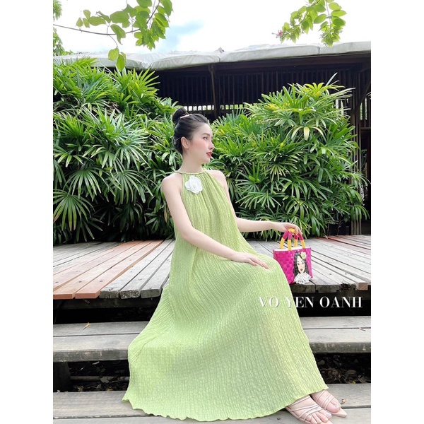 [ 𝐅𝐑𝐄𝐄 𝐒𝐇𝐈𝐏 ] VÁY XANH MAXI ĐŨI XỐP TAG HOA HÀNG L1