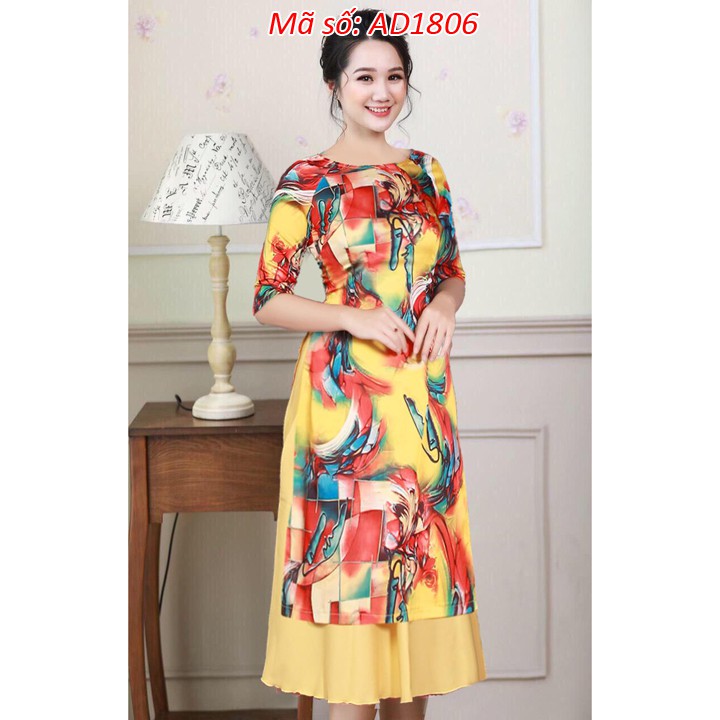 ⚡️ có big size 5XL ⚡️ AD1806 Set áo dài cách tân họa tiết loan màu tay lỡ kèm váy