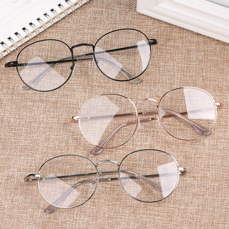 Mắt kính gọng tròn bằng kim loại phong cách Hàn Quốc thời trang cổ điển cho nữ