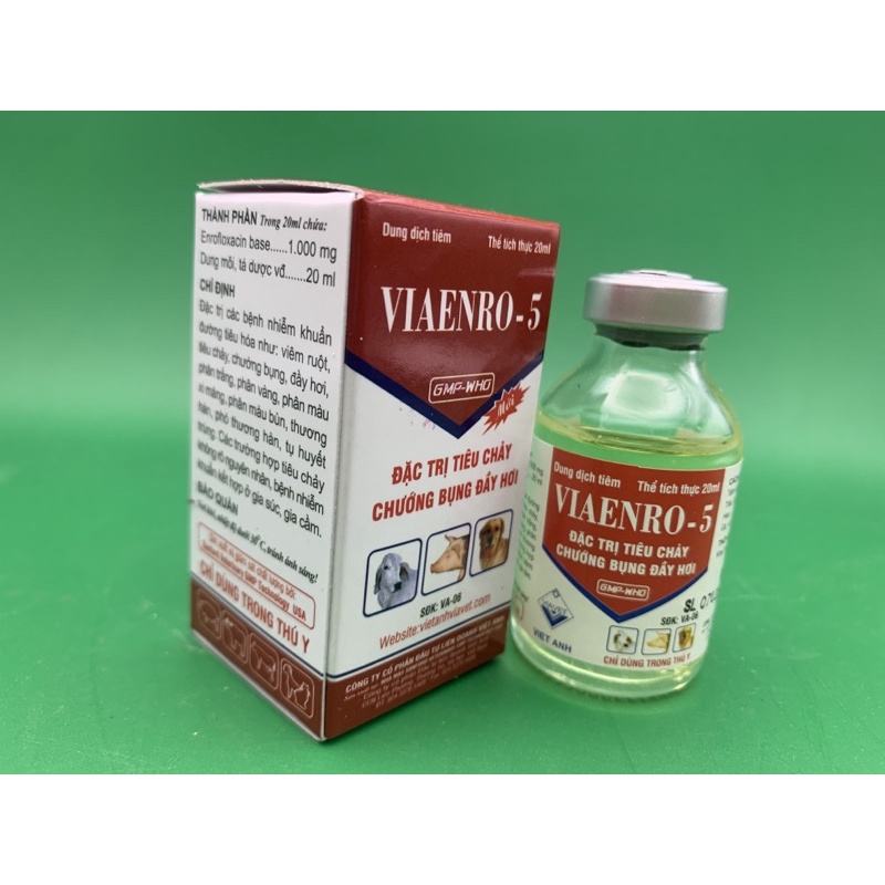 20ml VIAENRO -5 - tiêu chảy, chướng bụng, đầy hơi trên gà, vịt, ngan, heo, trâu, bò, thỏ