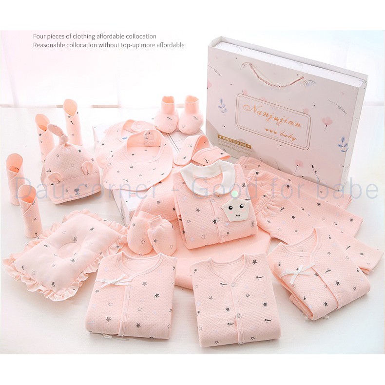 [CÓ SẴN] Set đồ sơ sinh 16 món cho bé màu pastel vải cotton tinh khiết