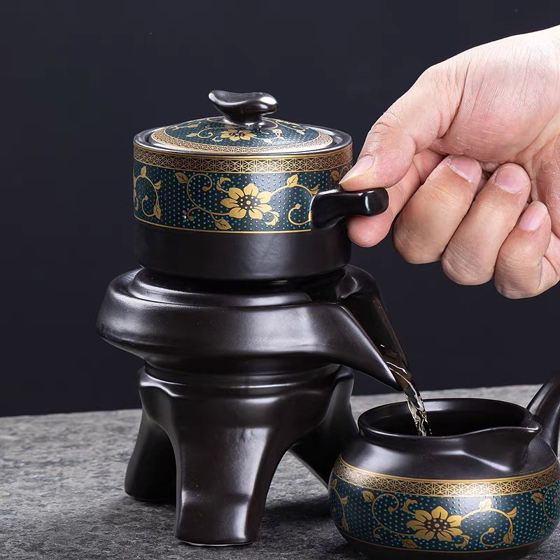 Bộ ấm chén pha trà Cối xay ⚡ CAO CẤP ⚡ Bộ ấm chén 18 chi tiết hoa cẩm xanh với phong cách đồ gốm cổ xưa
