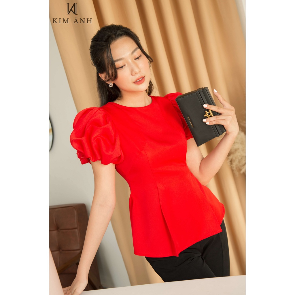 Áo Sơ Mi Kiểu Công Sở Cổ Tròn Nữ Tay Bồng  Lụa Hàn Dáng Áo Xòe Sang Trọng Nhiều Màu Kích Thước AKSX33006