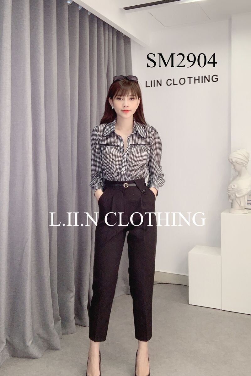 Áo sơ mi Răng Sói Viền Đen cao cấp phối cổ tròn thanh lịch Liin Clothing SM2904