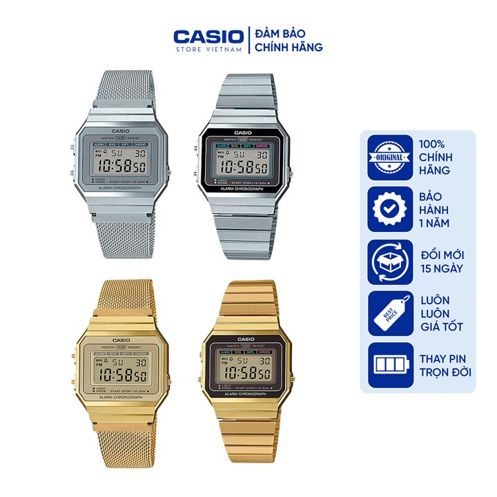 Đồng hồ Unisex chính hãng Casio A700 Siêu Mỏng – Siêu nhẹ – Mặt Kính Khoáng