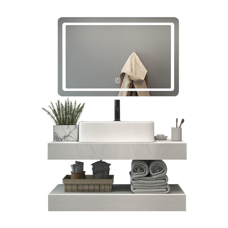 Tủ phòng tắm bằng gỗ nguyên khối kết hợp chậu rửa đơn giản hộ gia đình chung cư nhỏ trang điểm âm tường | BigBuy360 - bigbuy360.vn