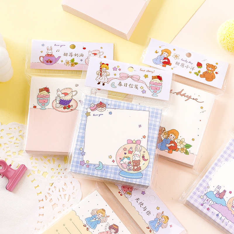 Set 100 tờ giấy note tone pastel cô gái dễ thương