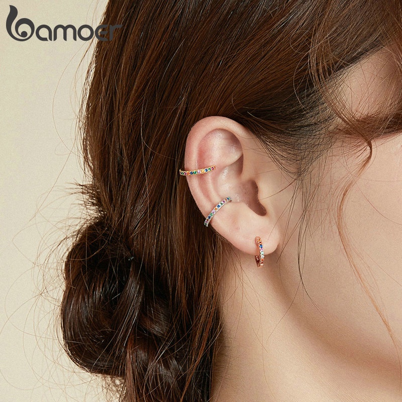 1 Bông tai bạc 925 BAMOER dạng kẹp thời trang