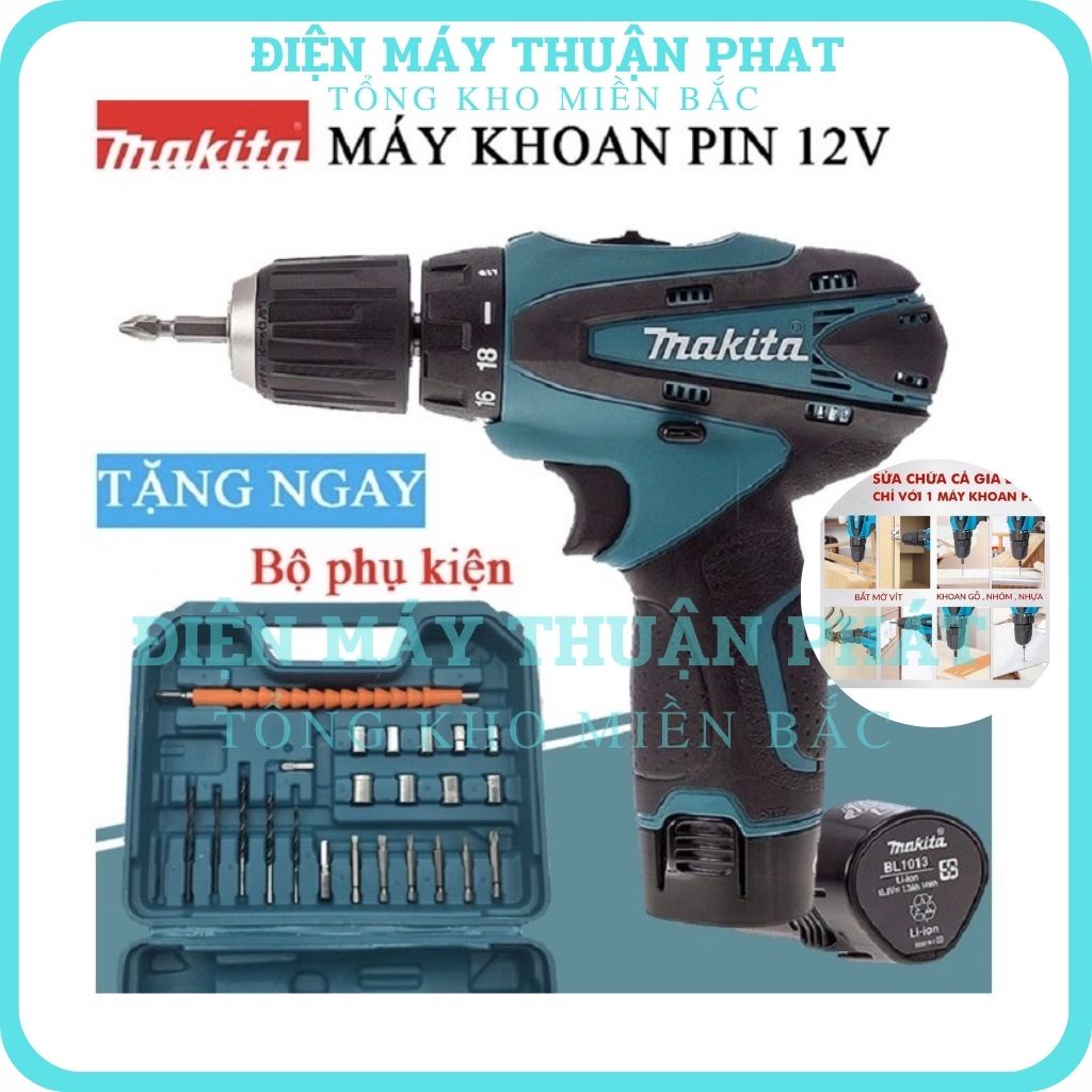 Máy khoan pin cầm tay bắt bắn vặn vít bu lông Makita 12V chổi than chính hãng giá rẻ