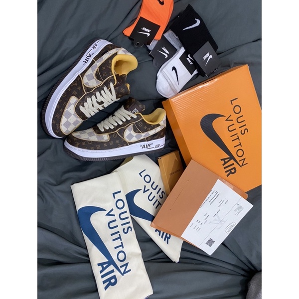 GIÀY AF1 LV BROWN NÂU TRẮNG DA THẬT