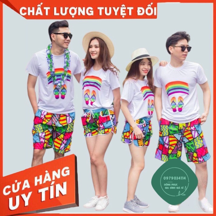 Đồ đi biển nam nữ nguyên set áo quần cho gia đình bé trai gái hội nhóm bigsize nổi bật GD0012T Áo thun giá sỉ