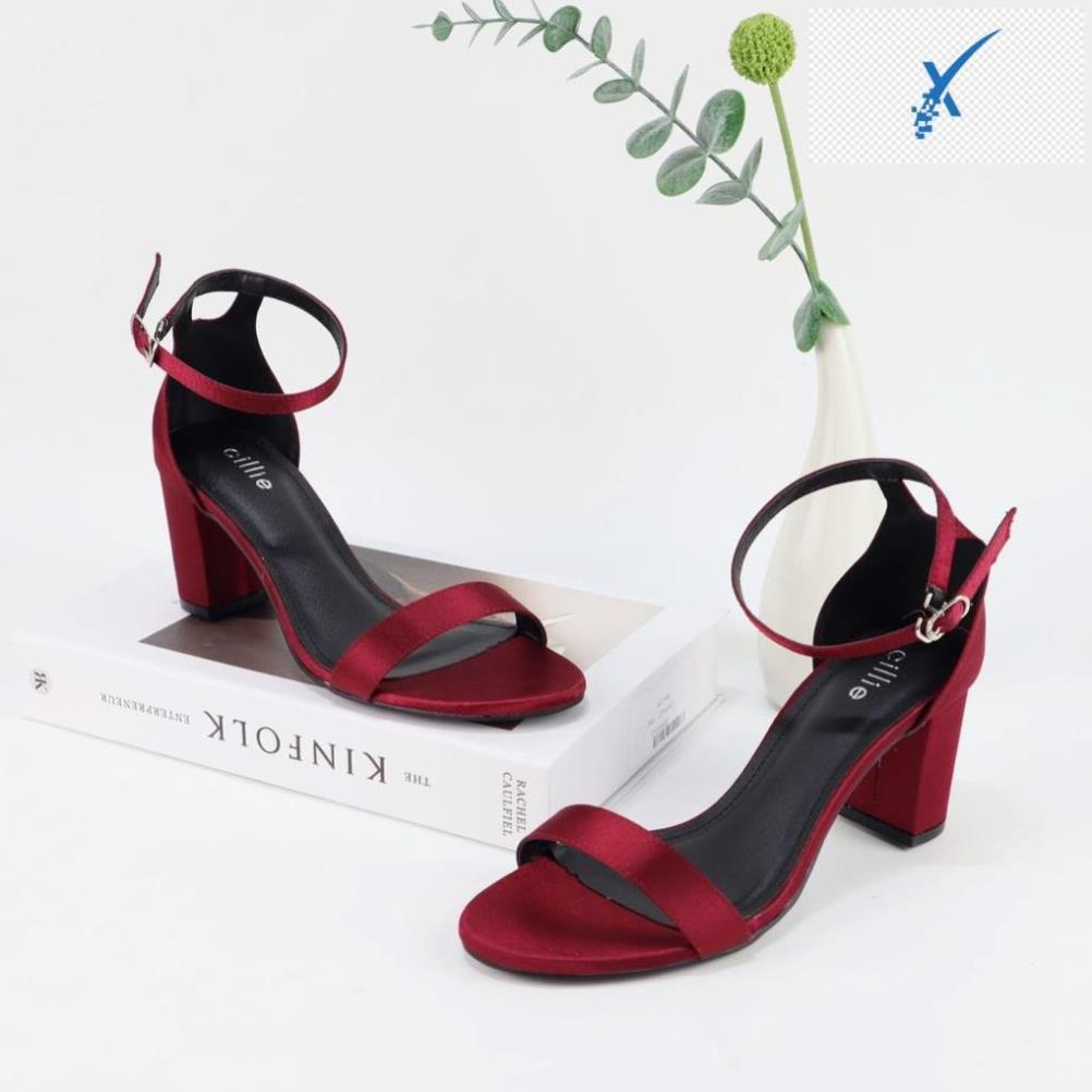 🖐️ Giày sandal cao gót satin nữ bọc hậu quai ngang thanh lịch sang trọng gót cao 7cm đi tiệc dạo phố Cillie 1007 🖐️