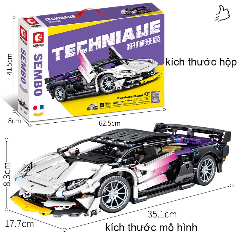 Đồ Chơi Lắp Ráp Kiểu LEGO TECHNIC Siêu Xe Lamborghini Aventador SVJ Điều Khiển Từ Xa RC Model 701945 Với 1330+ Chi Tiết