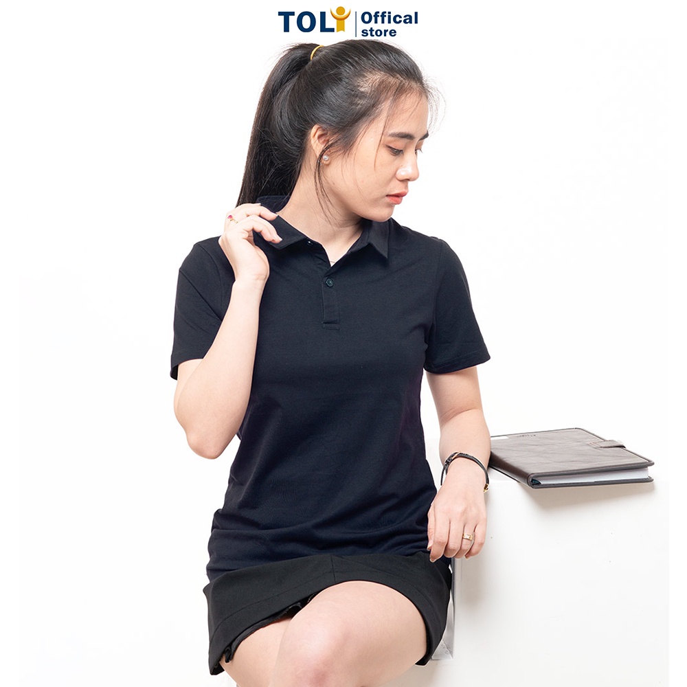 Áo thun nữ Cổ Sơ Mi (Cổ trụ) TOLI Màu Xanh mực, chất cotton 4 chiều mềm mịn, co dãn