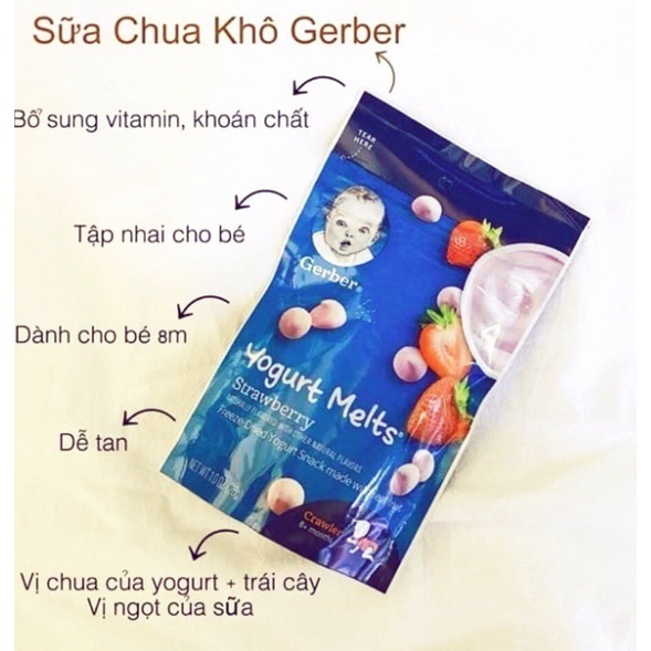 Bánh Sữa Chua Khô Gerber Mỹ Các Vị Trái Cây Cho Bé Ăn Dặm Gói 28g