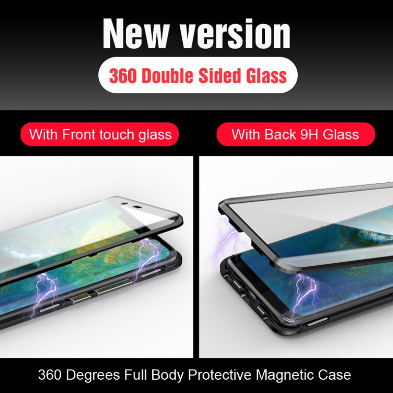 Huawei Mate 20 Pro Nova 7i 5T 4E Magnetic Case P20 Pro Front+Back Tempered Glass Metal Case