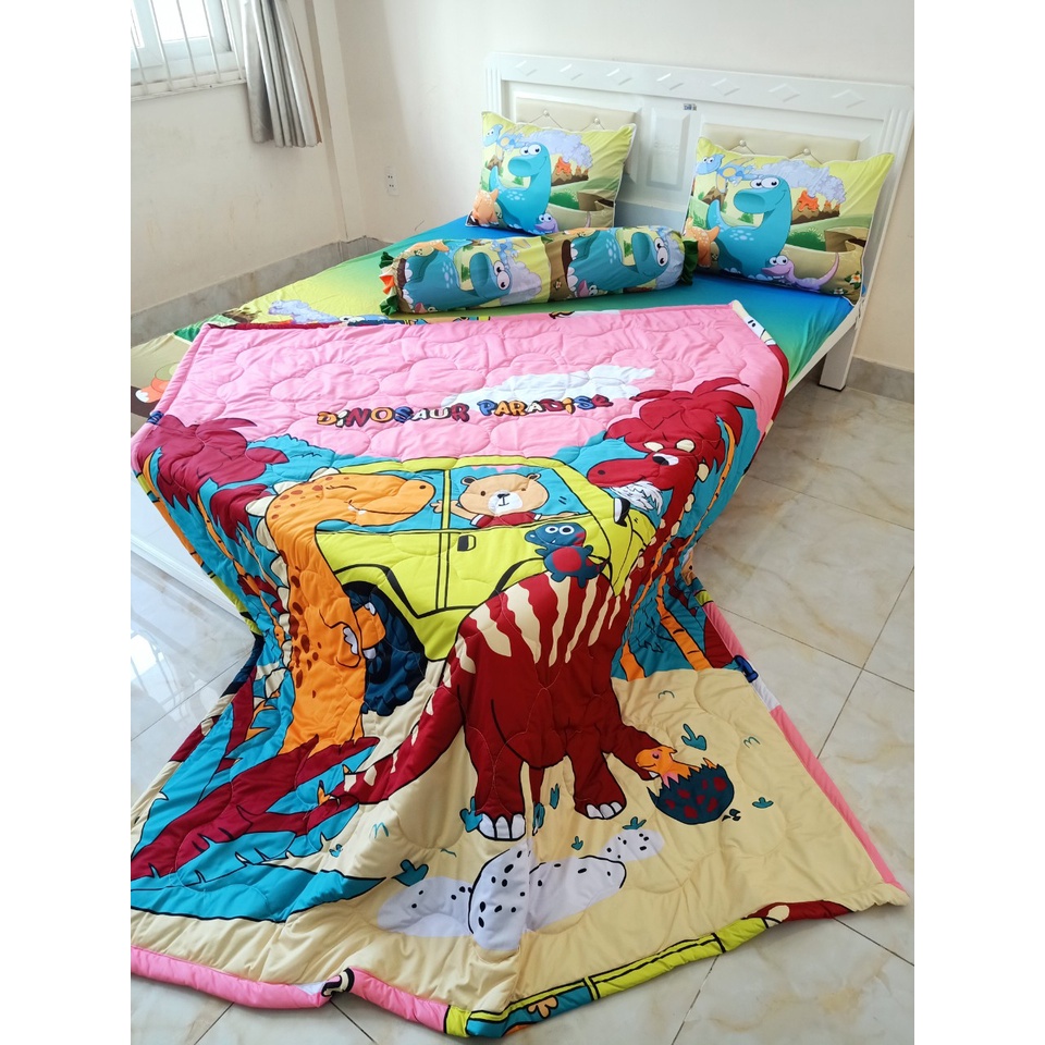 Chăn thun 5d cao cấp khủng long, bộ drap lẻ 5D