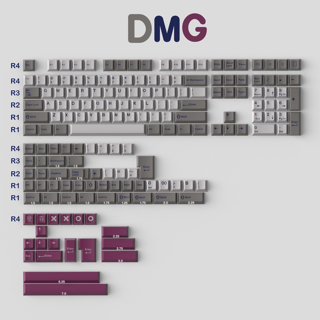 Keycap CMK DMG 173 nút in nhiệt dyesub bàn phím cơ, màu cực đẹp, cherry profile