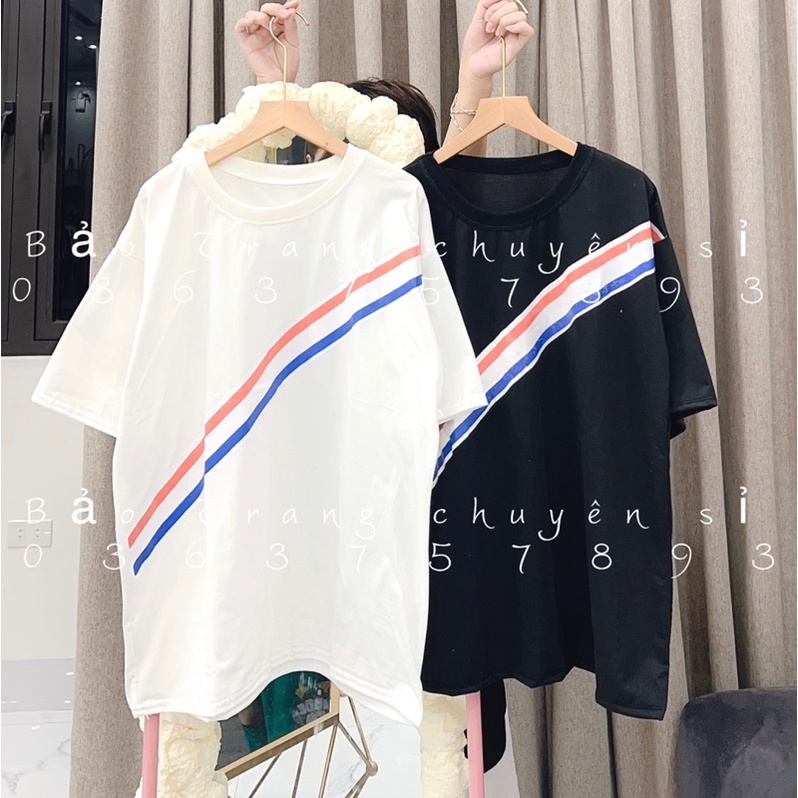 Áo Thun Thom Sọc Chéo Ulzzang 2 Màu Basic Đen Trắng Unisex Nam Nữ - Áo Phông Thom Tay Lỡ Cổ Tròn