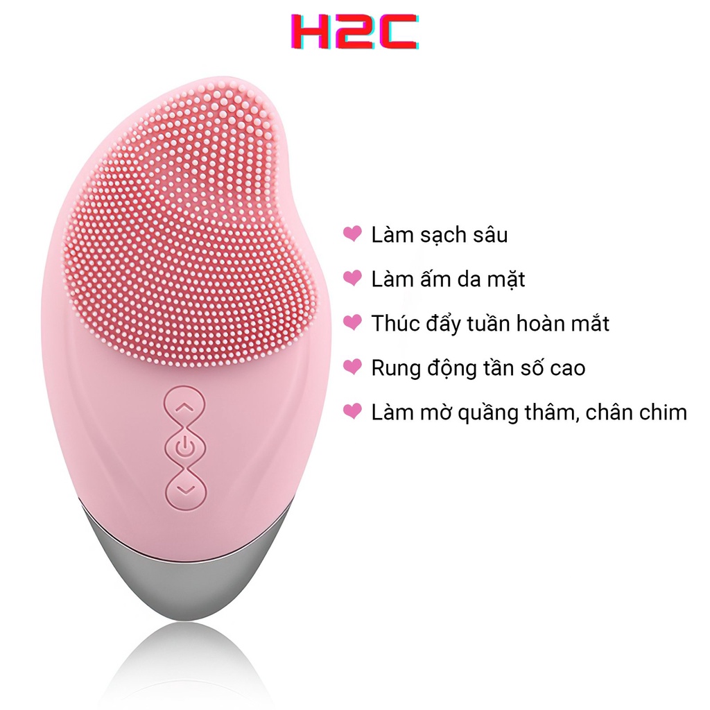 Máy rửa mặt silicon, massage mắt, làm ấm giảm nhăn bọng mắt h2c