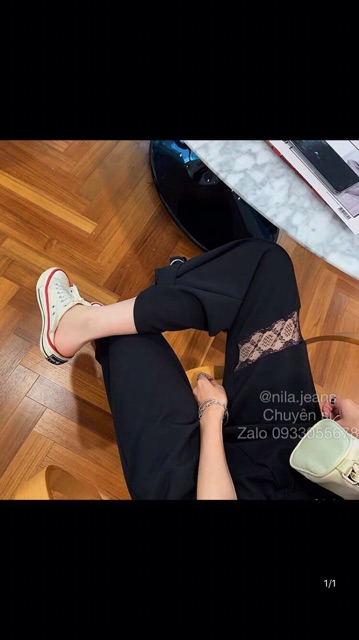 Quần baggy vải phối ren dây thắt chân cực trendy