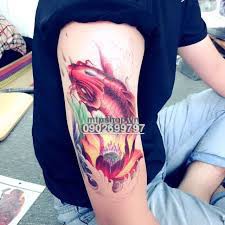 Combo 3 tấm hình xăm dán tattoo cao cấp 15X21cm CÁ CHÉP LƯỚT SÓNG CHỜ HÓA RỒNG (Tặng ngay 2 tấm khi mua từ 2 combo)