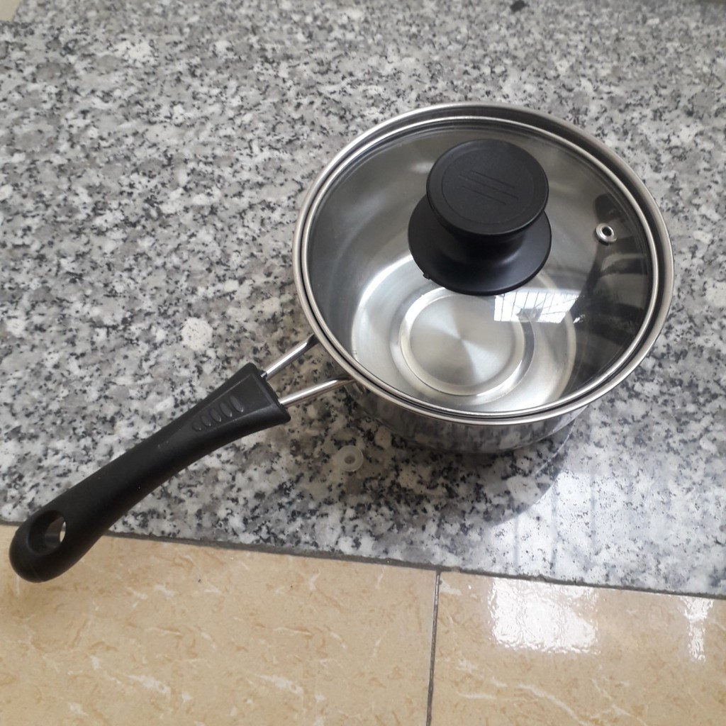 Nồi Nấu Bột CHỐNG DÍNH, Xoong Nấu Bột - Cháo Chất Liệu Inox 304 Size 16cm Cho Bé