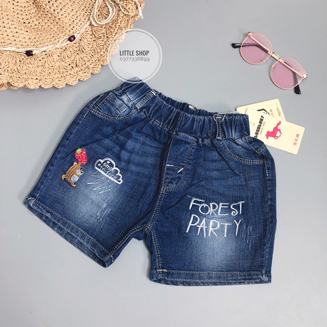 Quần short jean bé gái thêu