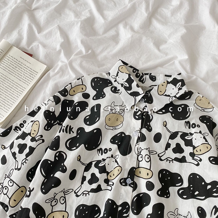 Áo Sơ Mi Tay Ngắn In Họa Tiết Hoạt Hình Phong Cách Retro Hàn Quốc