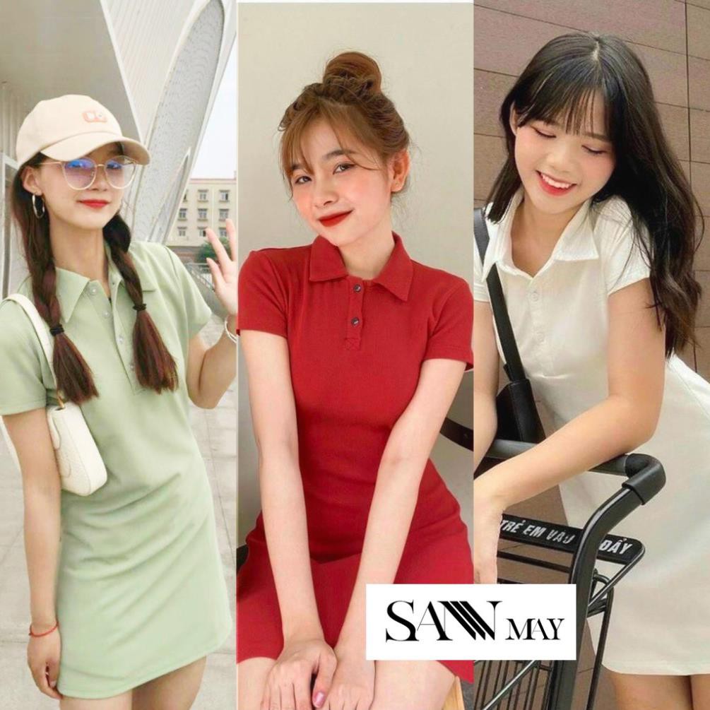 Đầm polo nữ thun ôm body, vải cotton cao cấp, dáng suông, chân váy xoè, hoạ tiết trơn có nhiều màu SANMAY ✔️