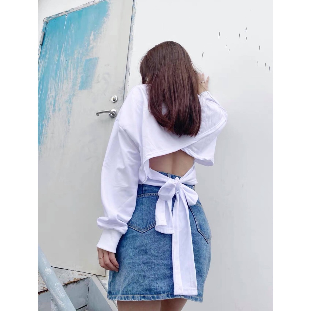Áo Thun Dài Tay Thắt Nơ Lưng Xinh Xắn Cho Nữ