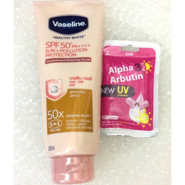 Combo siêu phẩm Vaseline 50X+ Vỉ Alpha arbutin thế hệ mới thái lan