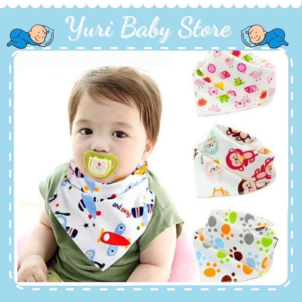 Khăn yếm tam giác chất liệu cotton siêu mềm không xù lông 2 lớp có cúc bấm cho bé