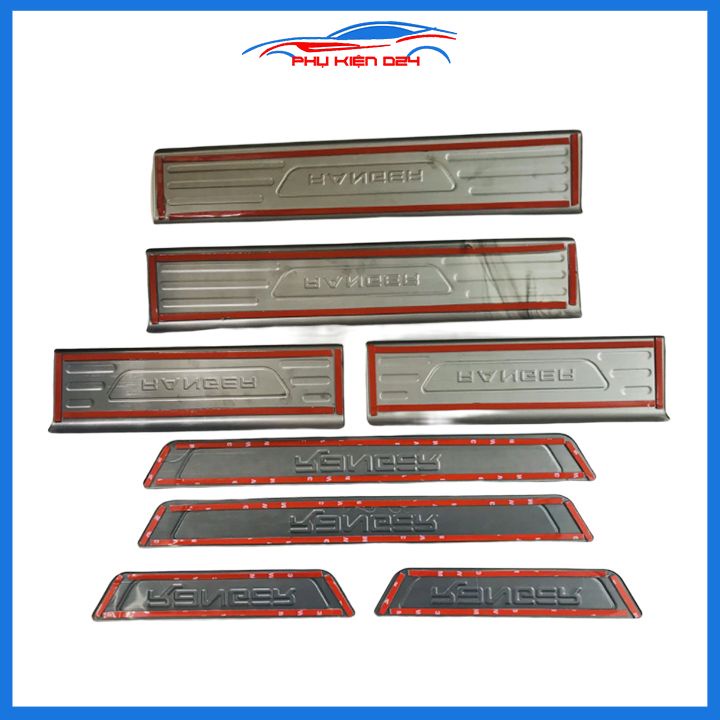 Bộ ốp bậc cửa trong ngoài nẹp bước chân Ranger 2016-2017-2018-2019 vân Titan chống trầy trang trí xe