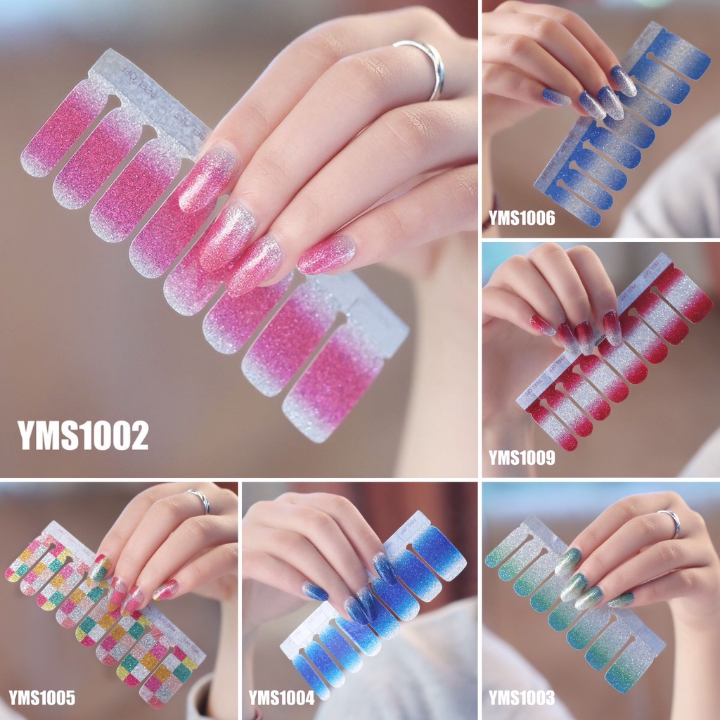 Bộ nail sticker dán móng tay trang trí nghệ thuật 3D đổ gradient lấp lánh YMS1001-1014 chống thấm nước