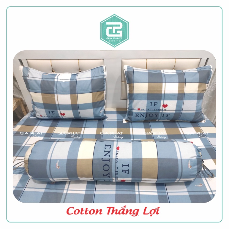 Bộ ga gối Thắng Lợi {4 món}100% Cotton chuẩn logo họa tiết Sọc