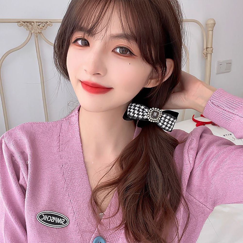 Dây buộc tóc/Kẹp đuôi ngựa bằng vải họa tiết kẻ ô thanh lịch phong cách Hàn Quốc cho nữ