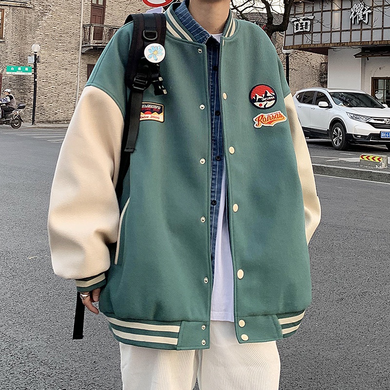 Áo khoác bóng chày cổ tròn 2 lớp thêu hình phong cách sành điệu cỡ M-5XL cho nam và nữ