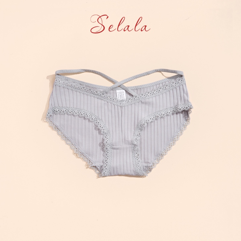 Quần Lót Nữ Selala Gân Tăm Phối Ren Dây Đan Sexy QC25