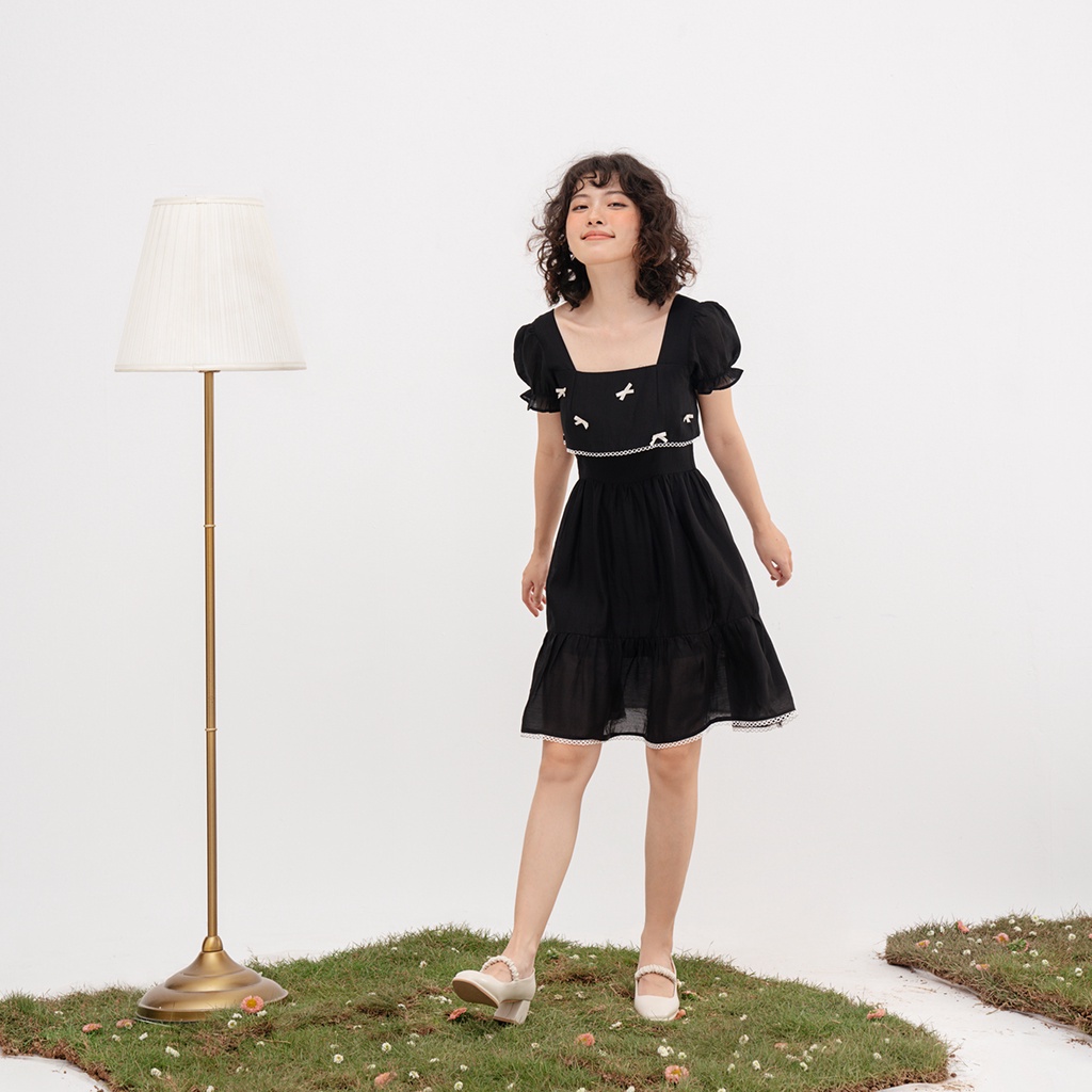 BLEUBIRD Váy lụa đính nơ dáng xoè Kiki Dress