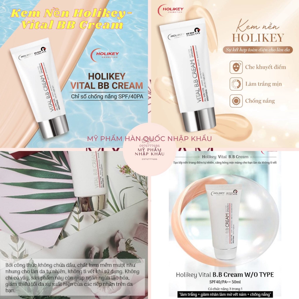 KEM BB CREAM CHỐNG NẮNG, CHỐNG NƯỚC, CHE PHỦ HOÀN HẢO HOLIKEY VITAL BB CREAM SPF40 50ML CHÍNH HÃNG - 9861