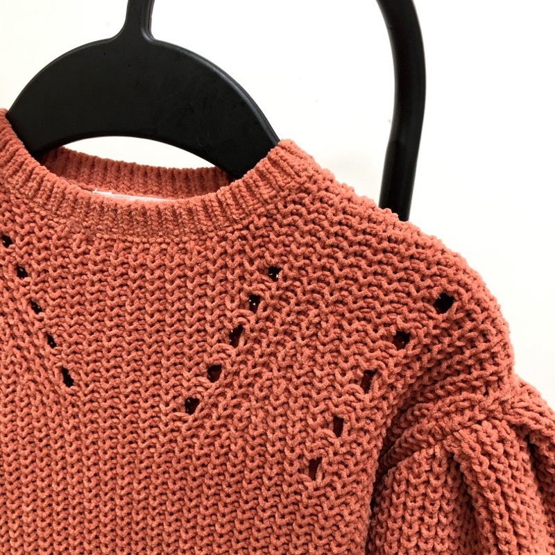 Áo len dài bé gái HM 1-14 tuổi  Quần áo trẻ em dệt kim cổ tròn xuất dư 0722