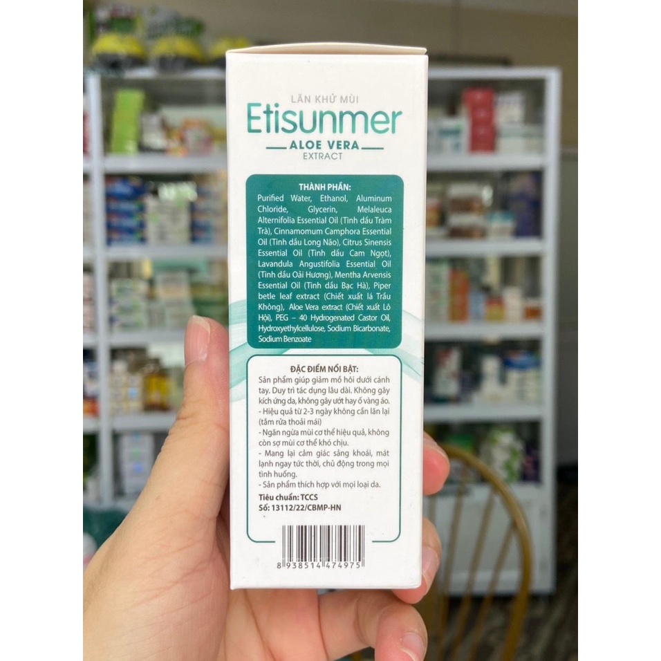 Lăn khử mùi Etisunmer 50ml - Khử Mùi, Ngăn Mồ Hôi Hiệu Quả suốt 48h