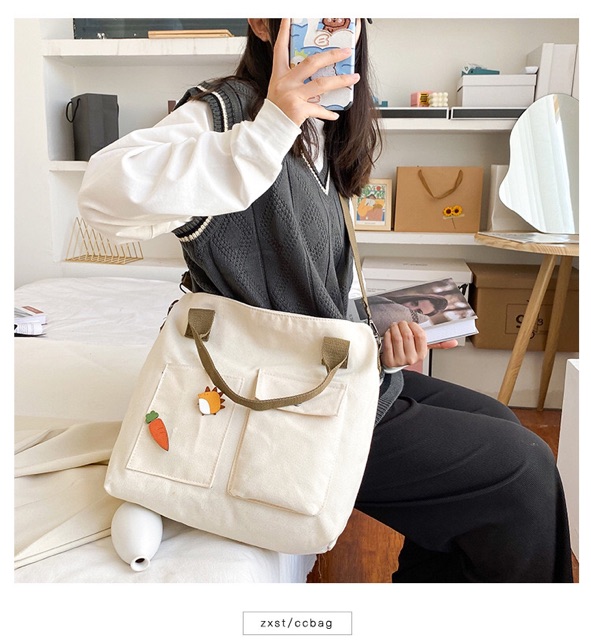 Túi tote vải canvas FREESHIP đeo chéo đeo vai ulzzang hàn quốc xinh xắn ( có kèm sticker )